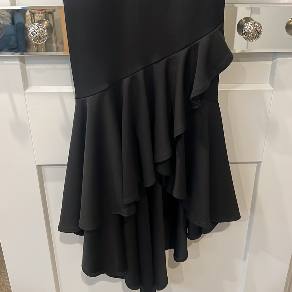 V Neck High Low Ruffle Gown